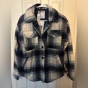 Garage shacket, navy blue plaid, insulated